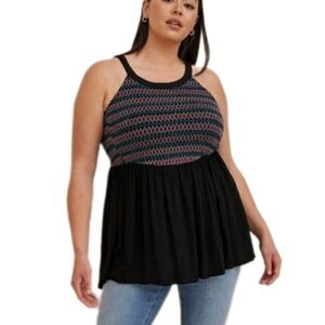 Torrid Black Smocked Babydoll Halter Top Women's 2X Dark Cottagecore Flattering